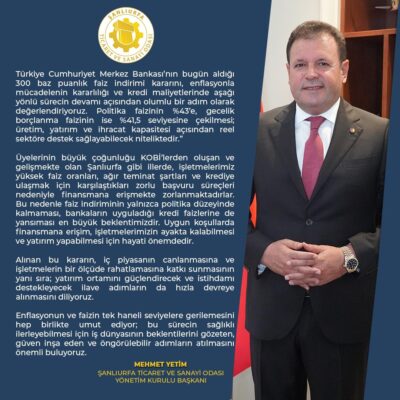 ŞUTSO Başkanı Mehmet Doğan Yetim: “Ekonomik Gelişmeleri Yakından Takip Ediyoruz”
