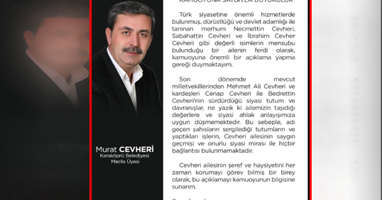 Karaköprü Meclis Üyesi Murat Cevheri’den Aile İçi Siyasi Eleştiri